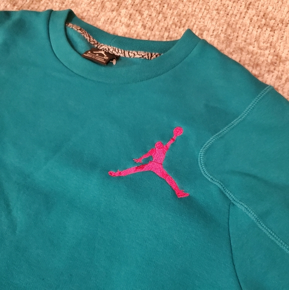 NWOT Nike Air Jordan Teal and Bright Pink Crewneck Sweatshirt - Picture 2 of 7